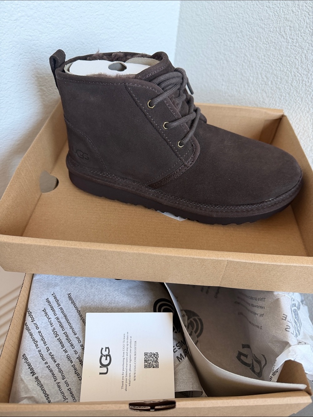 UGG Dark Brown Lace Up Boots with Suede Finish